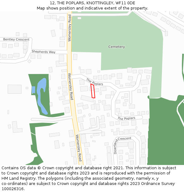 12, THE POPLARS, KNOTTINGLEY, WF11 0DE: Location map and indicative extent of plot