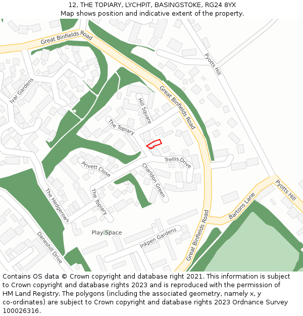 12, THE TOPIARY, LYCHPIT, BASINGSTOKE, RG24 8YX: Location map and indicative extent of plot