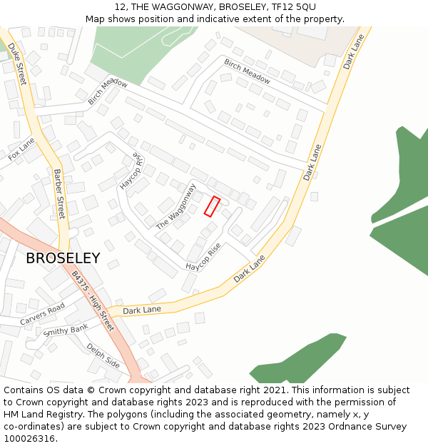 12, THE WAGGONWAY, BROSELEY, TF12 5QU: Location map and indicative extent of plot