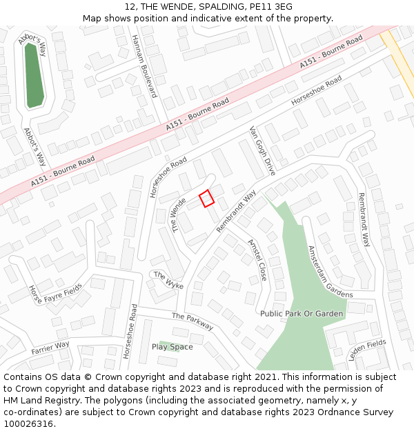 12, THE WENDE, SPALDING, PE11 3EG: Location map and indicative extent of plot