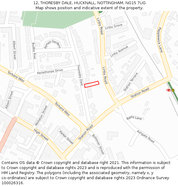 12, THORESBY DALE, HUCKNALL, NOTTINGHAM, NG15 7UG: Location map and indicative extent of plot