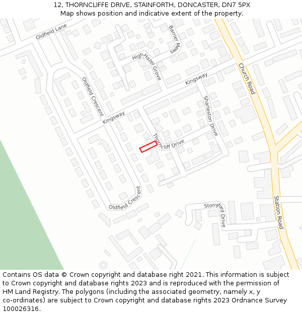 12, THORNCLIFFE DRIVE, STAINFORTH, DONCASTER, DN7 5PX: Location map and indicative extent of plot