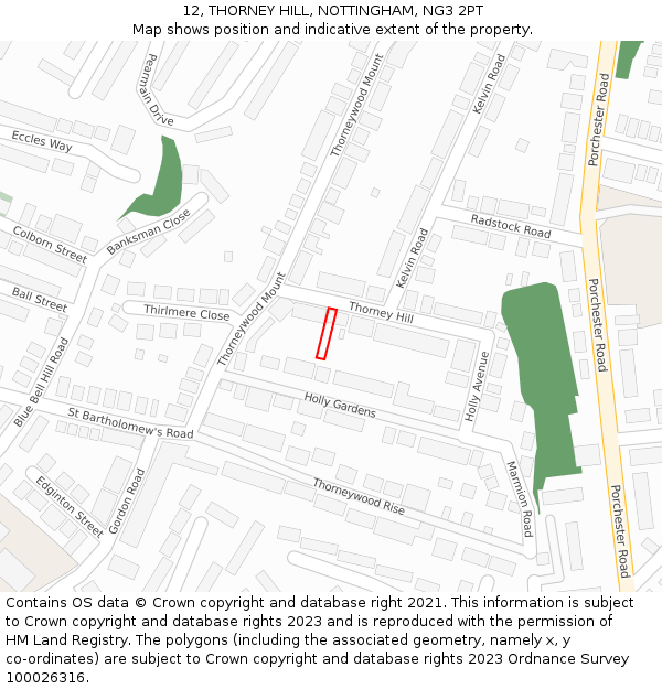 12, THORNEY HILL, NOTTINGHAM, NG3 2PT: Location map and indicative extent of plot