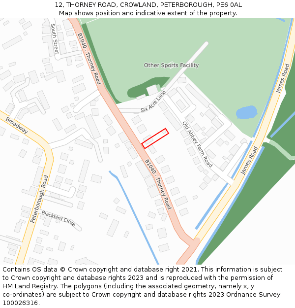 12, THORNEY ROAD, CROWLAND, PETERBOROUGH, PE6 0AL: Location map and indicative extent of plot