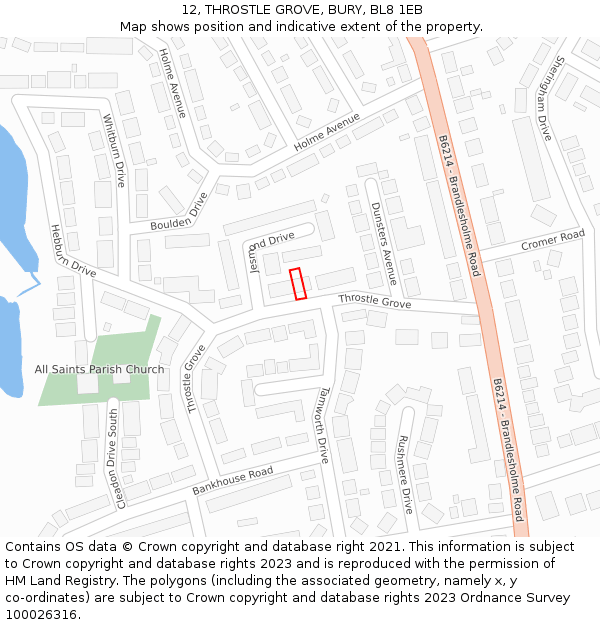 12, THROSTLE GROVE, BURY, BL8 1EB: Location map and indicative extent of plot
