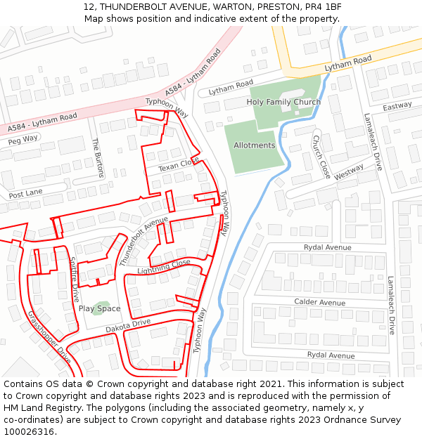 12, THUNDERBOLT AVENUE, WARTON, PRESTON, PR4 1BF: Location map and indicative extent of plot