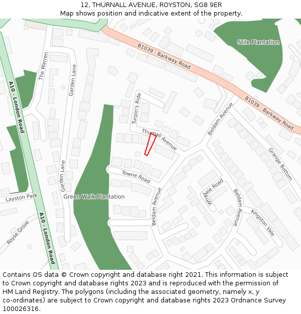12, THURNALL AVENUE, ROYSTON, SG8 9ER: Location map and indicative extent of plot