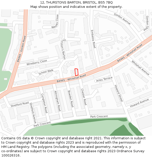 12, THURSTONS BARTON, BRISTOL, BS5 7BQ: Location map and indicative extent of plot