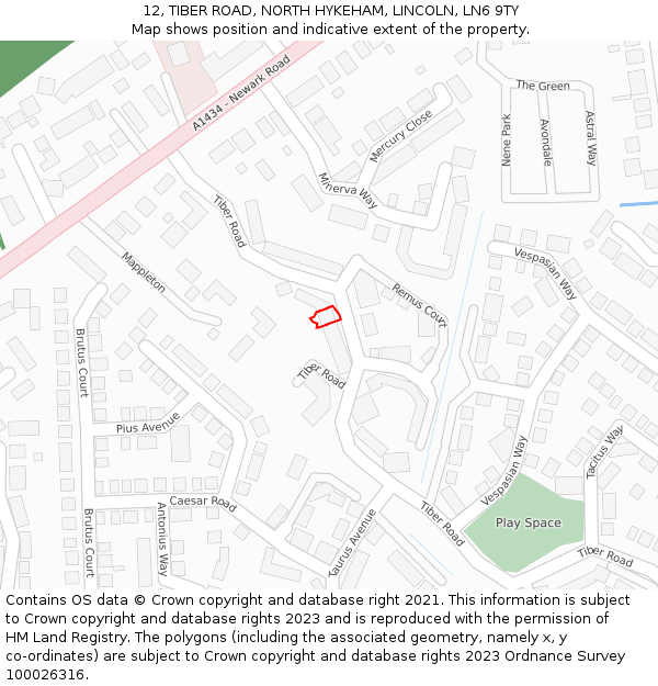 12, TIBER ROAD, NORTH HYKEHAM, LINCOLN, LN6 9TY: Location map and indicative extent of plot