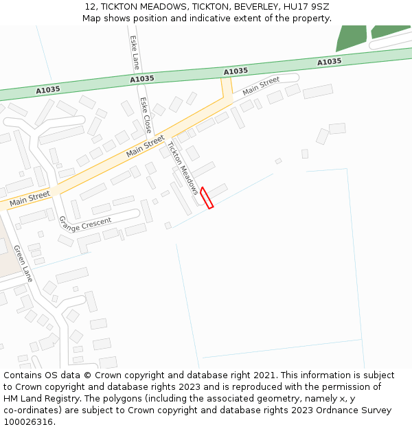 12, TICKTON MEADOWS, TICKTON, BEVERLEY, HU17 9SZ: Location map and indicative extent of plot