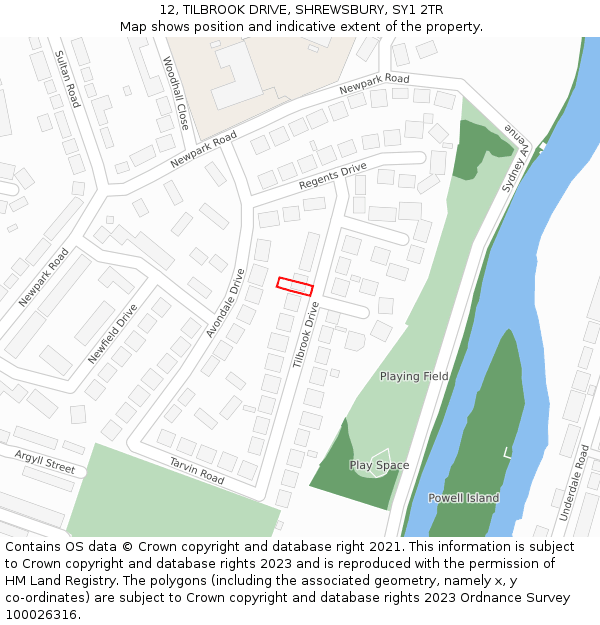12, TILBROOK DRIVE, SHREWSBURY, SY1 2TR: Location map and indicative extent of plot