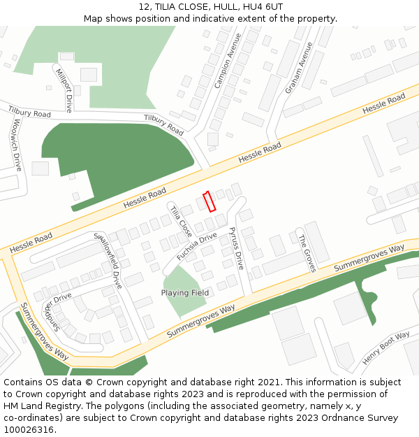 12, TILIA CLOSE, HULL, HU4 6UT: Location map and indicative extent of plot