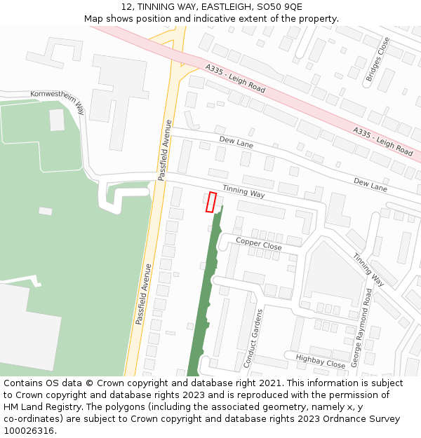 12, TINNING WAY, EASTLEIGH, SO50 9QE: Location map and indicative extent of plot