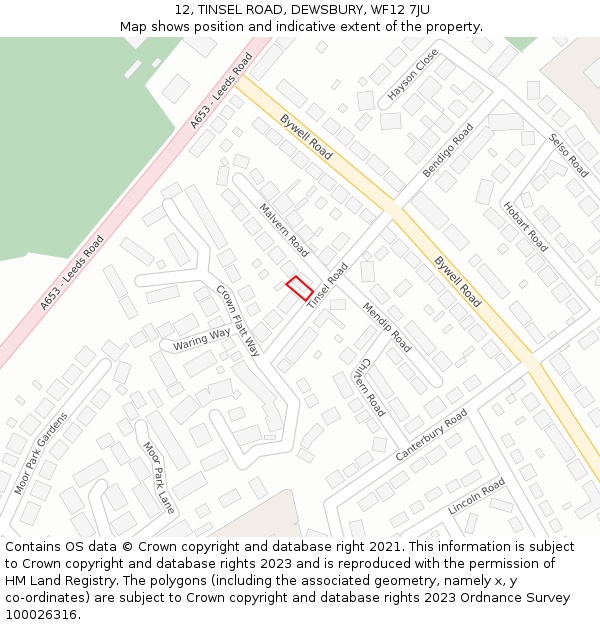 12, TINSEL ROAD, DEWSBURY, WF12 7JU: Location map and indicative extent of plot