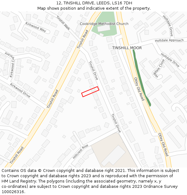12, TINSHILL DRIVE, LEEDS, LS16 7DH: Location map and indicative extent of plot