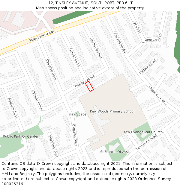 12, TINSLEY AVENUE, SOUTHPORT, PR8 6HT: Location map and indicative extent of plot