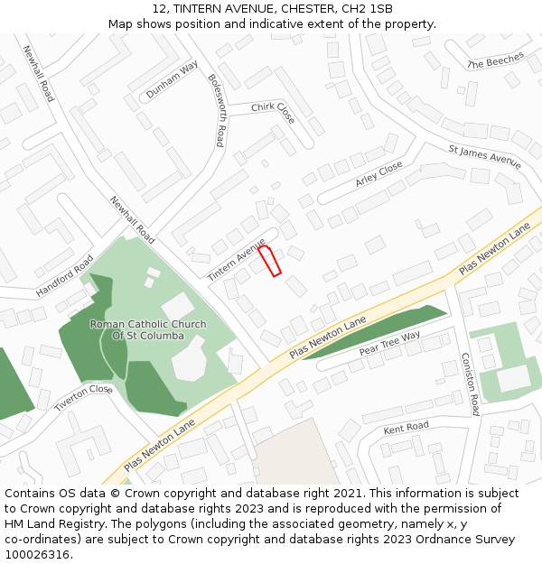 12, TINTERN AVENUE, CHESTER, CH2 1SB: Location map and indicative extent of plot