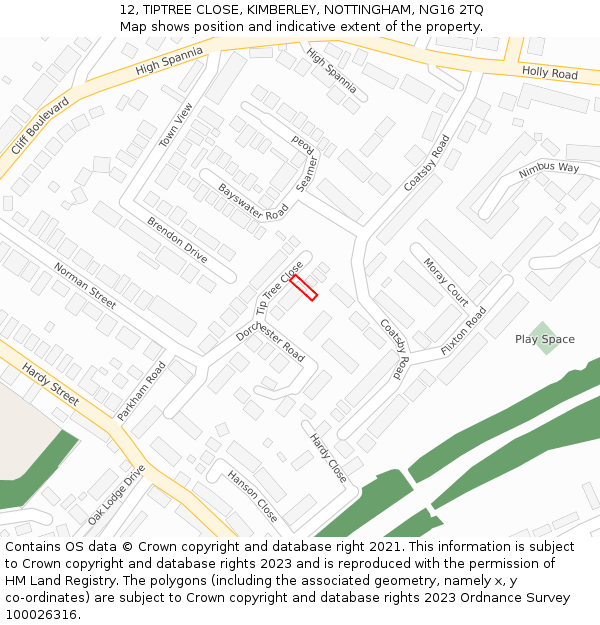 12, TIPTREE CLOSE, KIMBERLEY, NOTTINGHAM, NG16 2TQ: Location map and indicative extent of plot