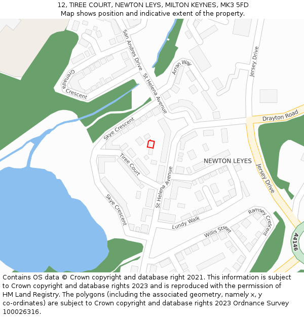 12, TIREE COURT, NEWTON LEYS, MILTON KEYNES, MK3 5FD: Location map and indicative extent of plot