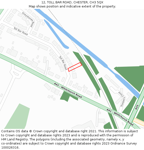 12, TOLL BAR ROAD, CHESTER, CH3 5QX: Location map and indicative extent of plot
