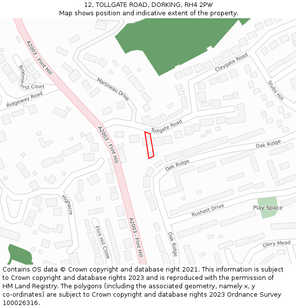 12, TOLLGATE ROAD, DORKING, RH4 2PW: Location map and indicative extent of plot