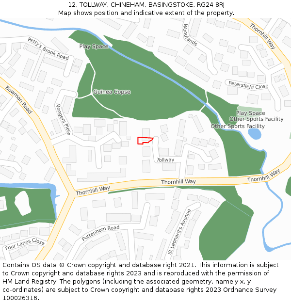 12, TOLLWAY, CHINEHAM, BASINGSTOKE, RG24 8RJ: Location map and indicative extent of plot