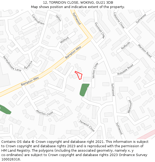 12, TORRIDON CLOSE, WOKING, GU21 3DB: Location map and indicative extent of plot