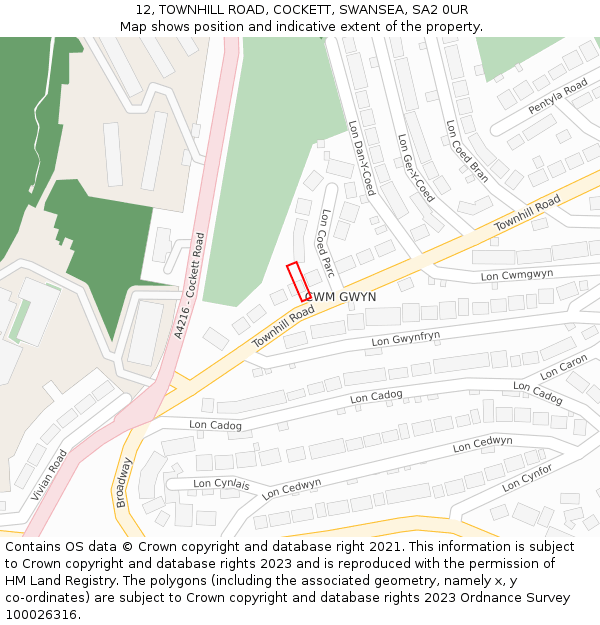 12, TOWNHILL ROAD, COCKETT, SWANSEA, SA2 0UR: Location map and indicative extent of plot