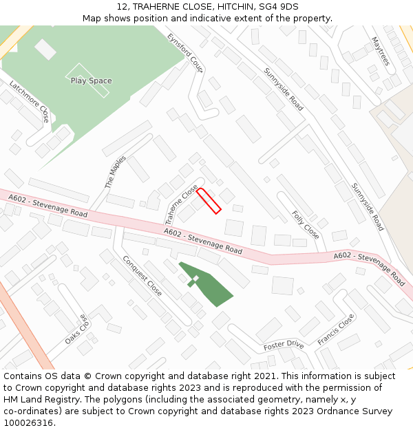 12, TRAHERNE CLOSE, HITCHIN, SG4 9DS: Location map and indicative extent of plot