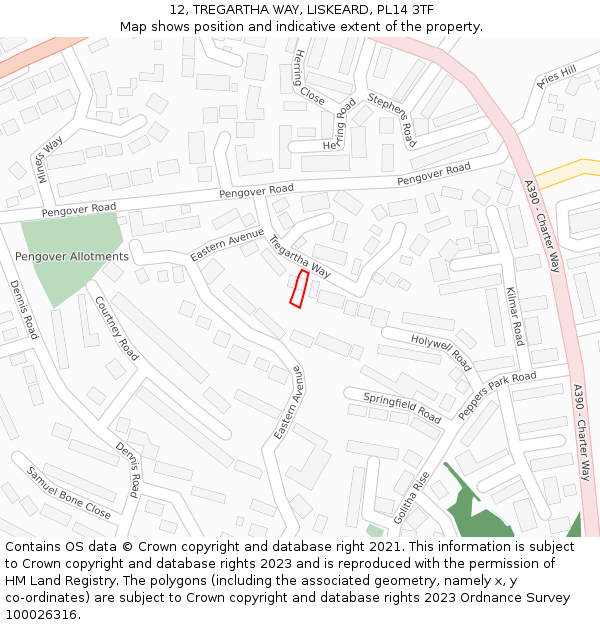 12, TREGARTHA WAY, LISKEARD, PL14 3TF: Location map and indicative extent of plot