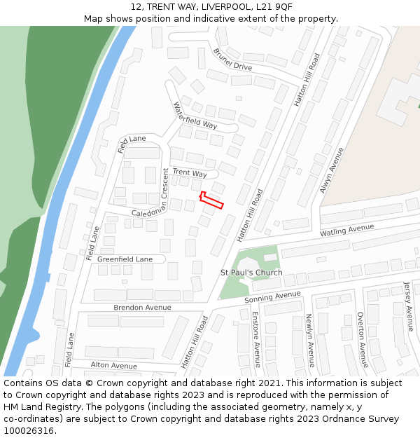 12, TRENT WAY, LIVERPOOL, L21 9QF: Location map and indicative extent of plot