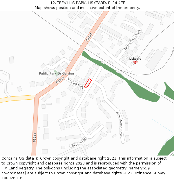 12, TREVILLIS PARK, LISKEARD, PL14 4EF: Location map and indicative extent of plot