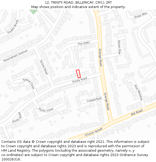12, TRINITY ROAD, BILLERICAY, CM11 2RT: Location map and indicative extent of plot