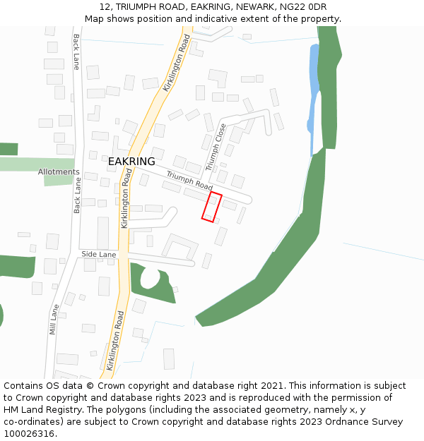 12, TRIUMPH ROAD, EAKRING, NEWARK, NG22 0DR: Location map and indicative extent of plot