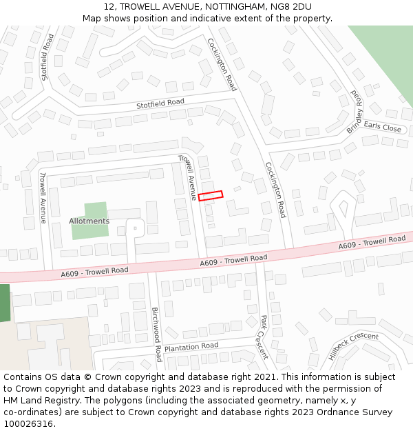 12, TROWELL AVENUE, NOTTINGHAM, NG8 2DU: Location map and indicative extent of plot