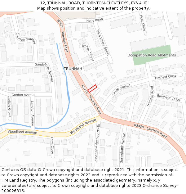 12, TRUNNAH ROAD, THORNTON-CLEVELEYS, FY5 4HE: Location map and indicative extent of plot