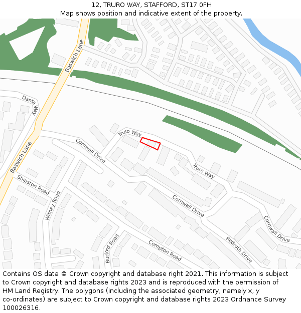 12, TRURO WAY, STAFFORD, ST17 0FH: Location map and indicative extent of plot