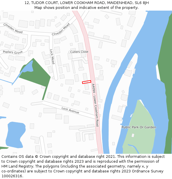 12, TUDOR COURT, LOWER COOKHAM ROAD, MAIDENHEAD, SL6 8JH: Location map and indicative extent of plot