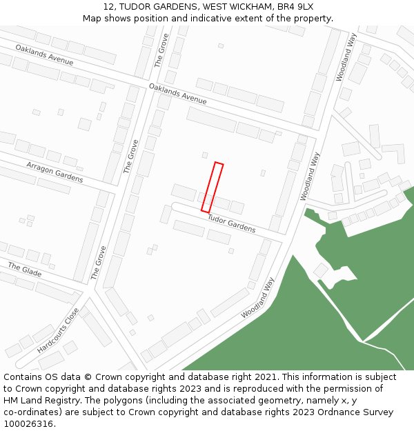 12, TUDOR GARDENS, WEST WICKHAM, BR4 9LX: Location map and indicative extent of plot