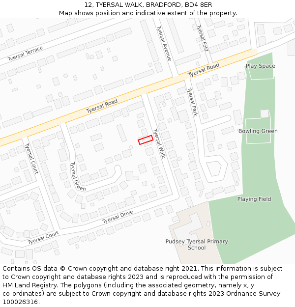 12, TYERSAL WALK, BRADFORD, BD4 8ER: Location map and indicative extent of plot