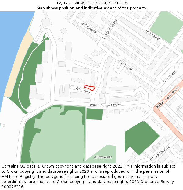 12, TYNE VIEW, HEBBURN, NE31 1EA: Location map and indicative extent of plot