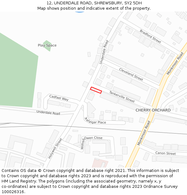 12, UNDERDALE ROAD, SHREWSBURY, SY2 5DH: Location map and indicative extent of plot