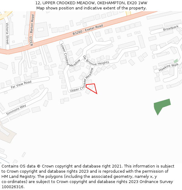 12, UPPER CROOKED MEADOW, OKEHAMPTON, EX20 1WW: Location map and indicative extent of plot