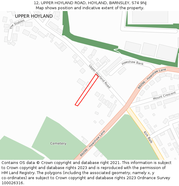12, UPPER HOYLAND ROAD, HOYLAND, BARNSLEY, S74 9NJ: Location map and indicative extent of plot