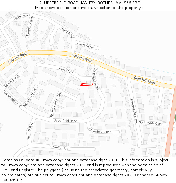 12, UPPERFIELD ROAD, MALTBY, ROTHERHAM, S66 8BG: Location map and indicative extent of plot