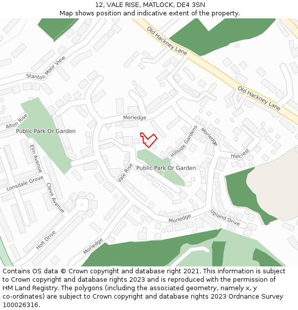 12, VALE RISE, MATLOCK, DE4 3SN: Location map and indicative extent of plot