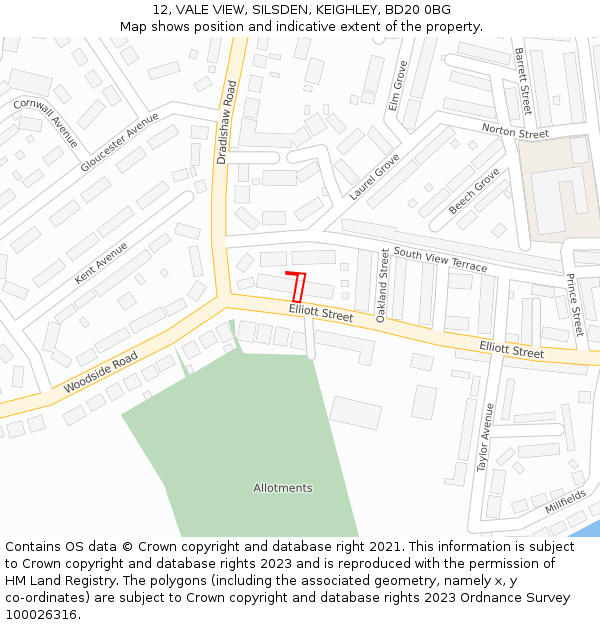 12, VALE VIEW, SILSDEN, KEIGHLEY, BD20 0BG: Location map and indicative extent of plot