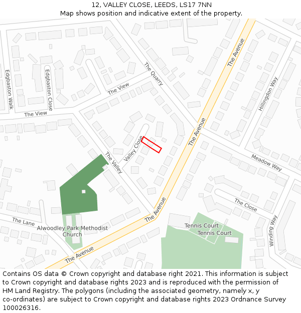 12, VALLEY CLOSE, LEEDS, LS17 7NN: Location map and indicative extent of plot