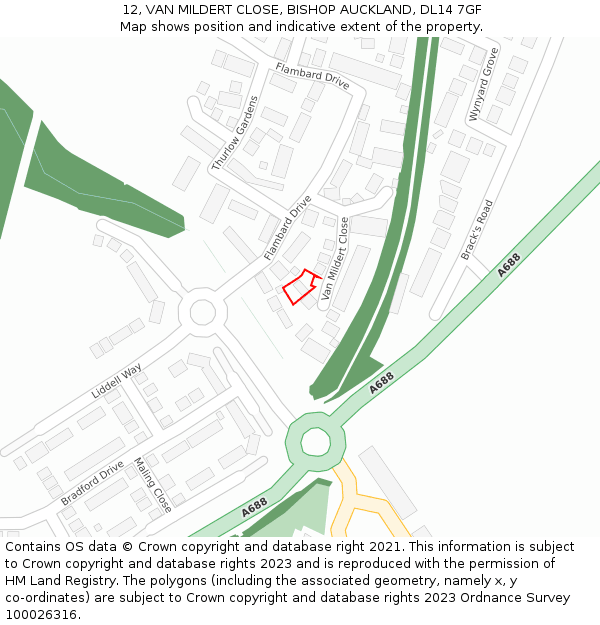 12, VAN MILDERT CLOSE, BISHOP AUCKLAND, DL14 7GF: Location map and indicative extent of plot