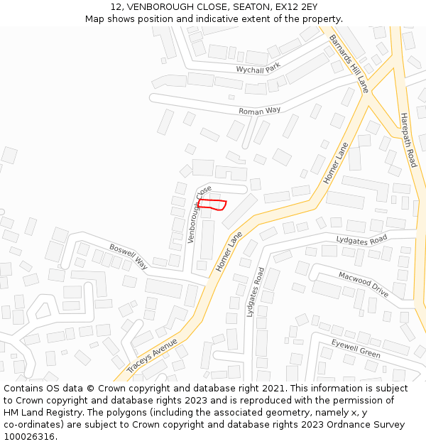 12, VENBOROUGH CLOSE, SEATON, EX12 2EY: Location map and indicative extent of plot